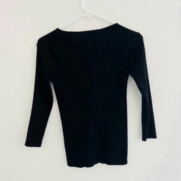 Carmen Marc Valvo Black Stretchy Knit Ribbed Long Sleeve Top Large - Picture 6 of 6